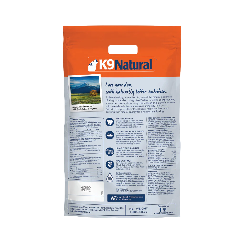 Lamb Feast Freeze-Dried Dog Food by K9 Natural