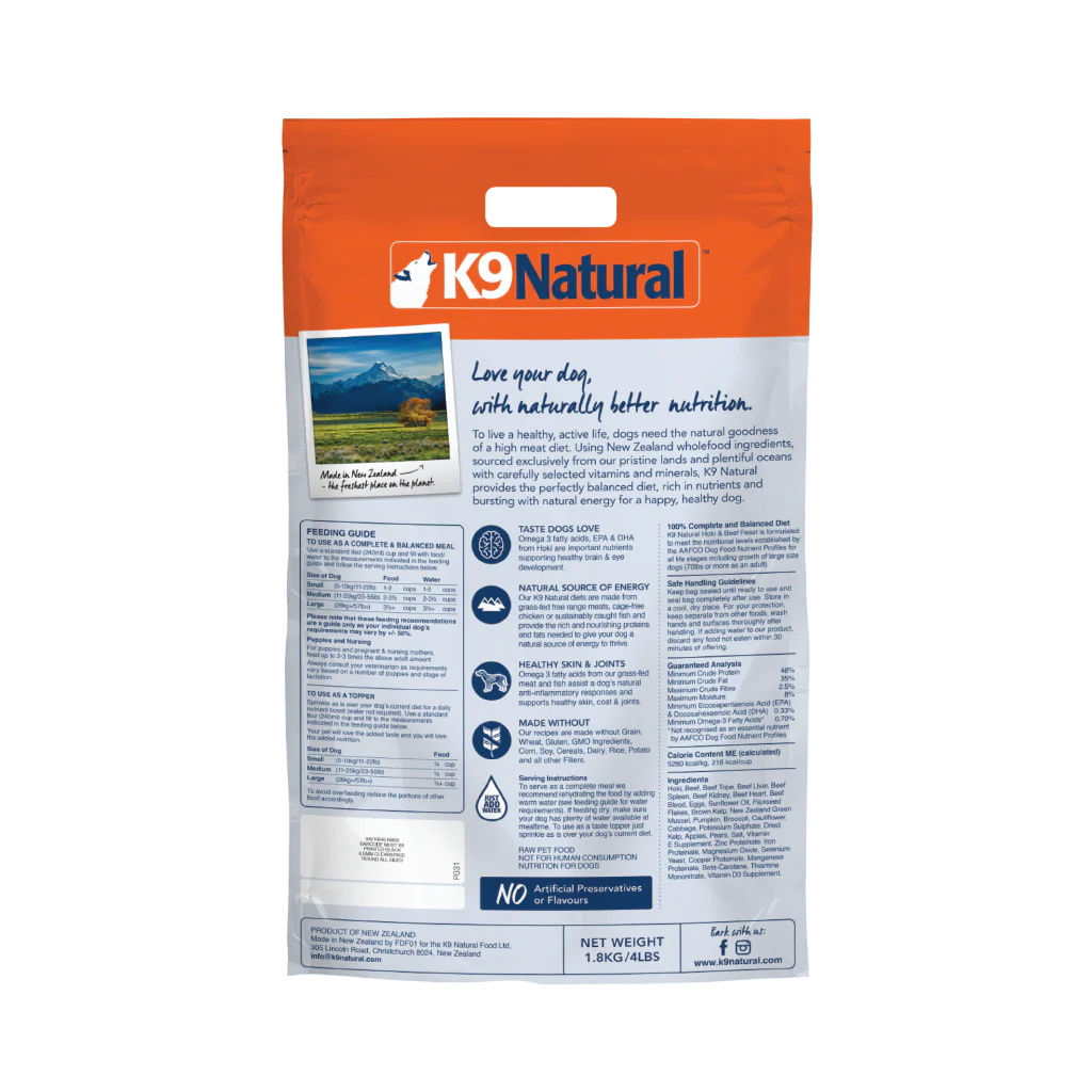 Hoki & Beef Feast Freeze-Dried Dog Food by K9 Natural